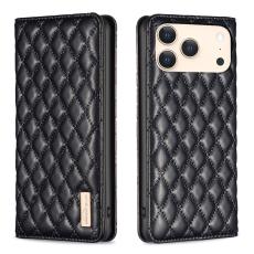 BINFEN iPhone 17 Pro Max Fodral Diamond Flip L&auml;der Svart