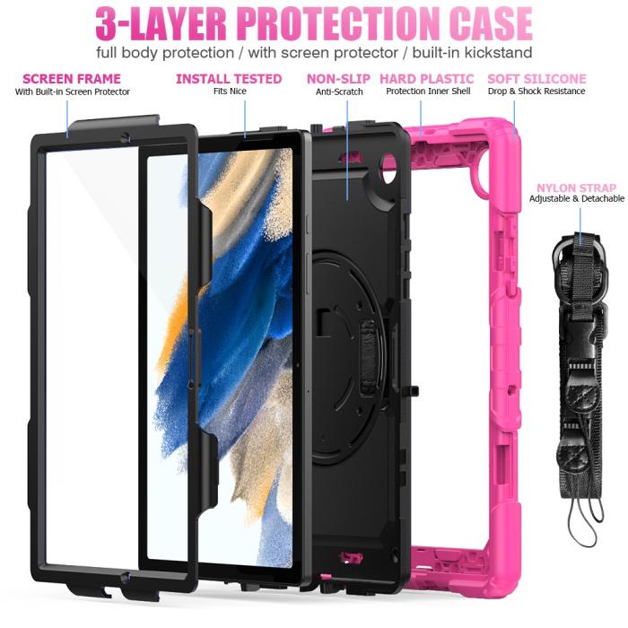 Bild 3, Galaxy Tab A8 10.5 Skal Shockproof Hybrid Kickstand Strap