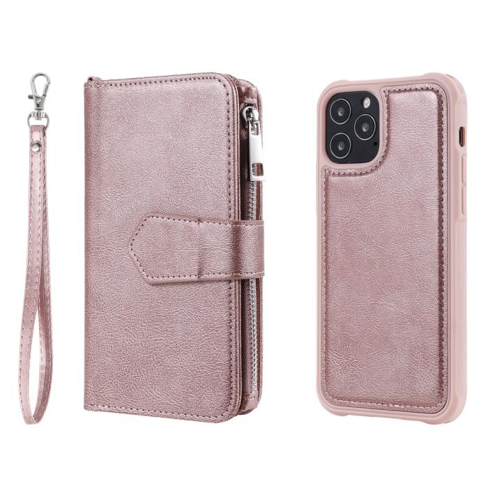Bild 3, iPhone 12 / 12 Pro - 2in1 Magnet Skal / Plånboksfodral - Roséguld