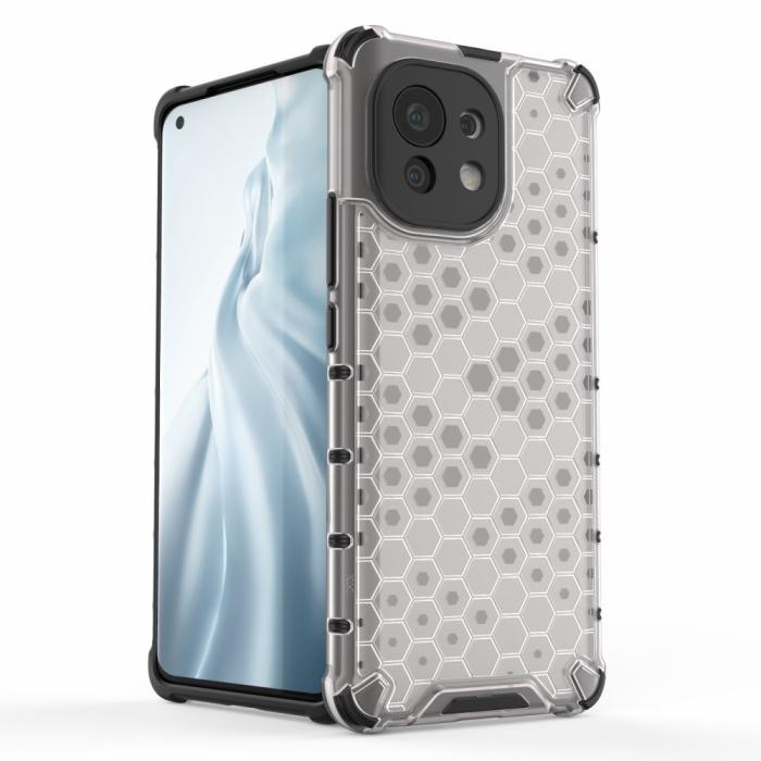 Bild 2, Xiaomi Mi 11 - Armor Honeycomb Textur Skal - Vit
