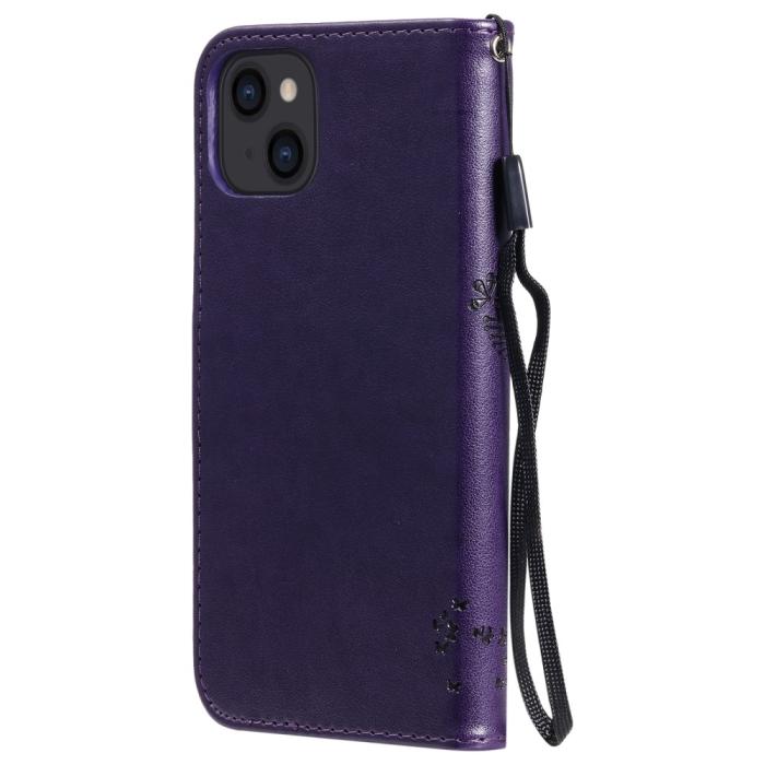 Bild 3, iPhone 13 - Tryckt Träd/Katt Design Fodral - Mörk Lila