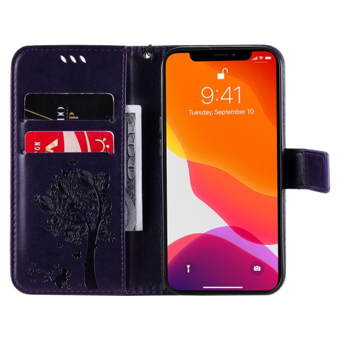 Bild 4, iPhone 13 - Tryckt Träd/Katt Design Fodral - Mörk Lila