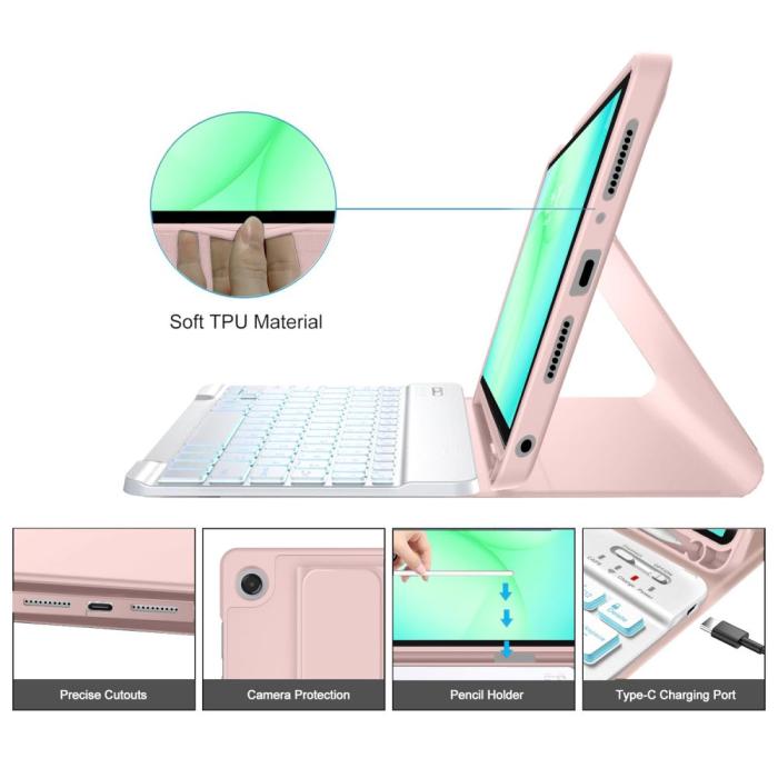 Bild 5, Tech-Protect Galaxy Tab A11 Plus/A9 Plus Fodral SC Tangentbord Rosa