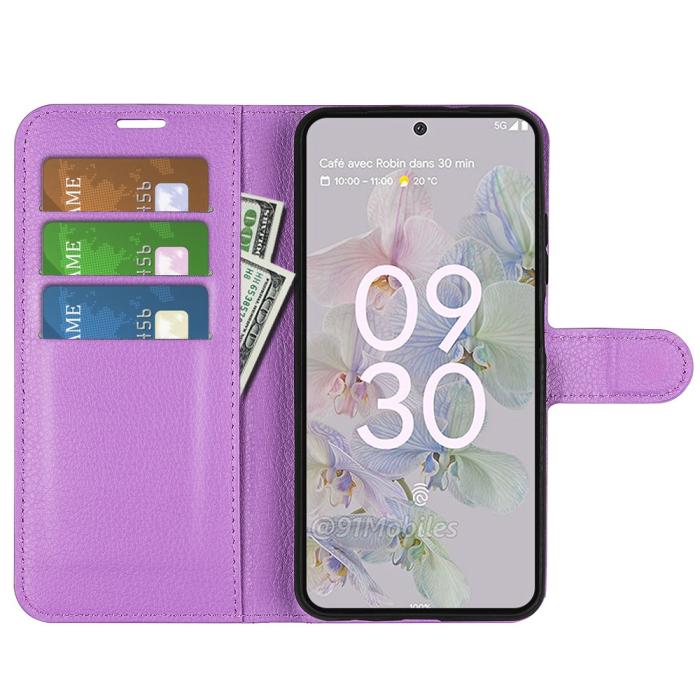 Bild 6, Google Pixel 6A Fodral Litchi Läder Lila