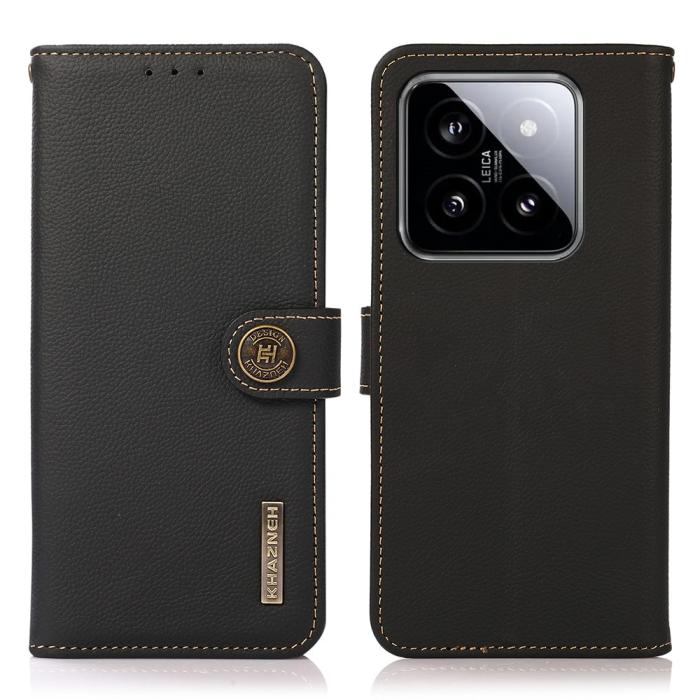 Bild 1, KHAZNEH Xiaomi 14 Ultra Fodral RFID Äkta Läder Svart