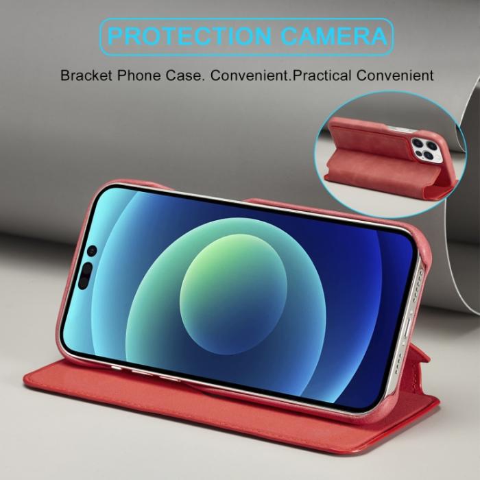 Bild 6, LC.IMEEKE iPhone 14 Plus Fodral Flip Läder Röd