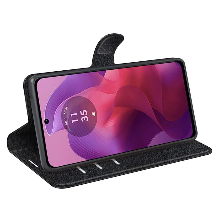 Bild 3, Motorola Moto G04 4G/G24 4G Fodral Litchi Läder Svart