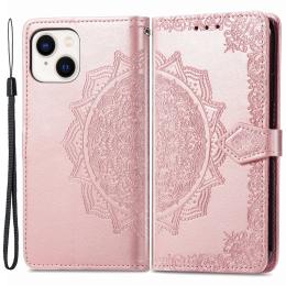 iPhone 15 Plus Fodral Mandala Läder Roséguld