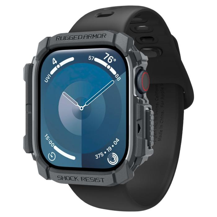 Bild 2, Spigen Apple Watch 11/10 46 mm Skal Rugged Armor Mörk Grå