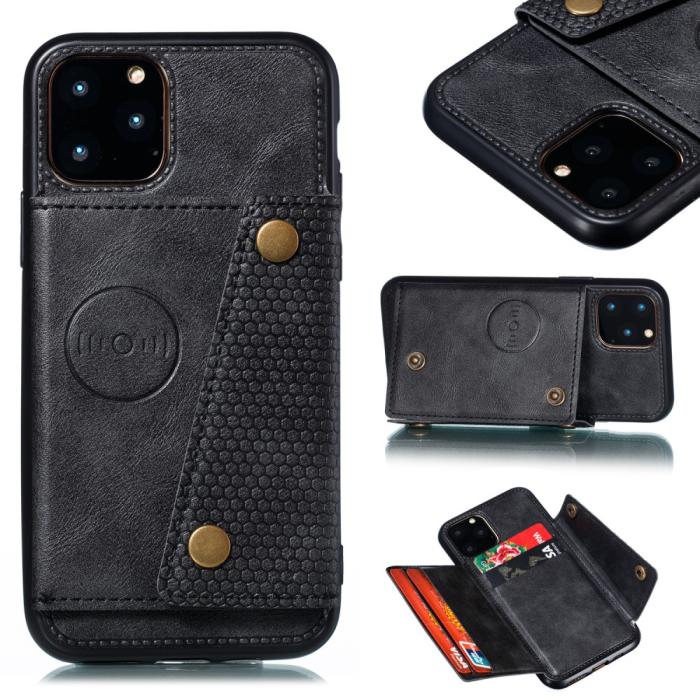 Bild 1, iPhone 12 / 12 Pro - Läder Skal Med Kortfack Och Magnet - Svart