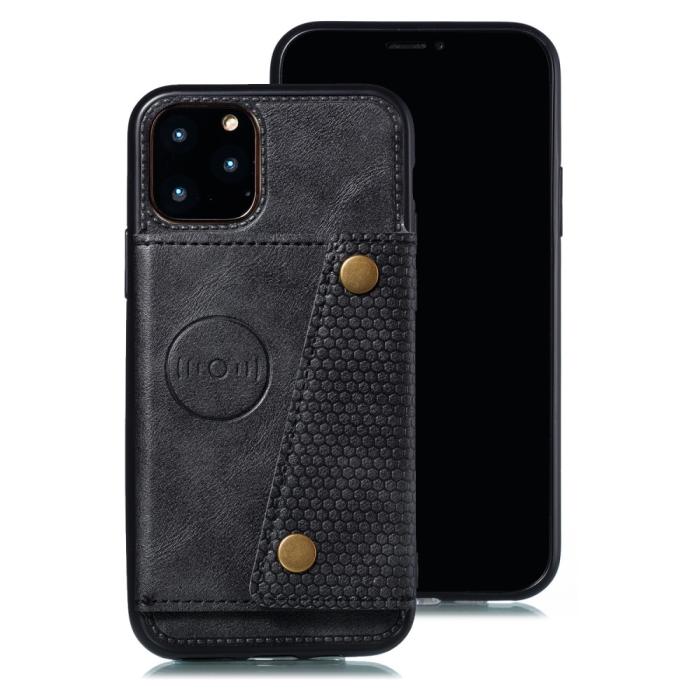 Bild 2, iPhone 12 / 12 Pro - Läder Skal Med Kortfack Och Magnet - Svart