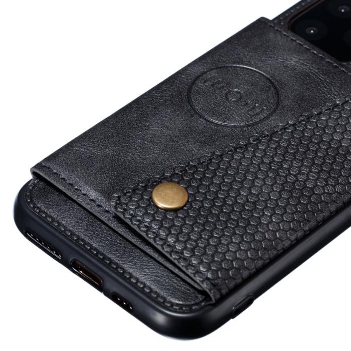 Bild 3, iPhone 12 / 12 Pro - Läder Skal Med Kortfack Och Magnet - Svart