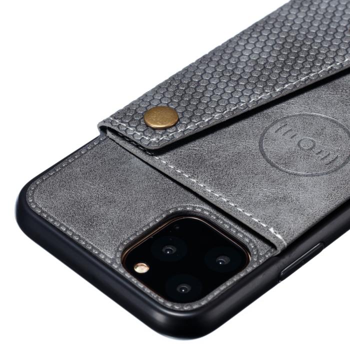 Bild 4, iPhone 12 / 12 Pro - Läder Skal Med Kortfack Och Magnet - Grå