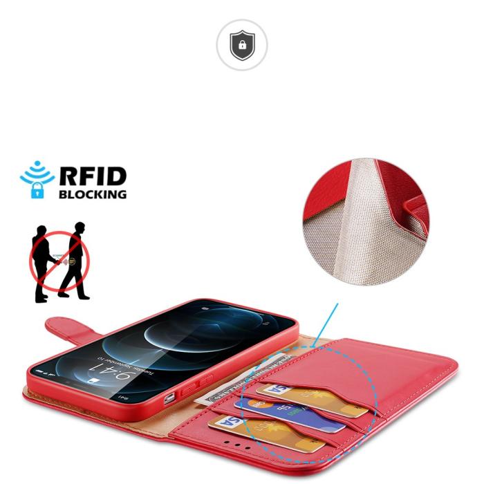 Bild 3, iPhone 12 / 12 Pro - DUX DUCIS Hivo Äkta Läder Fodral - Röd