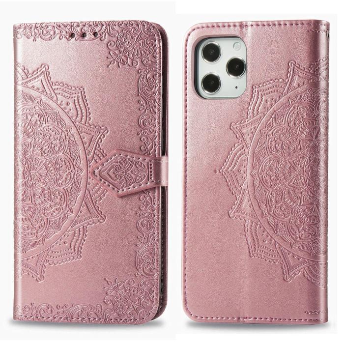 Bild 3, iPhone 12 Pro Max - Mandala Läder Fodral - Roséguld