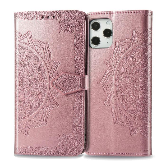 Bild 4, iPhone 12 Pro Max - Mandala Läder Fodral - Roséguld