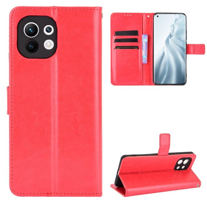 Bild 1, Xiaomi Mi 11 - Crazy Horse Fodral - Röd