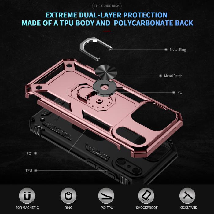 Bild 2, iPhone 17 Pro Skal Shockproof Hybrid Ring Roséguld