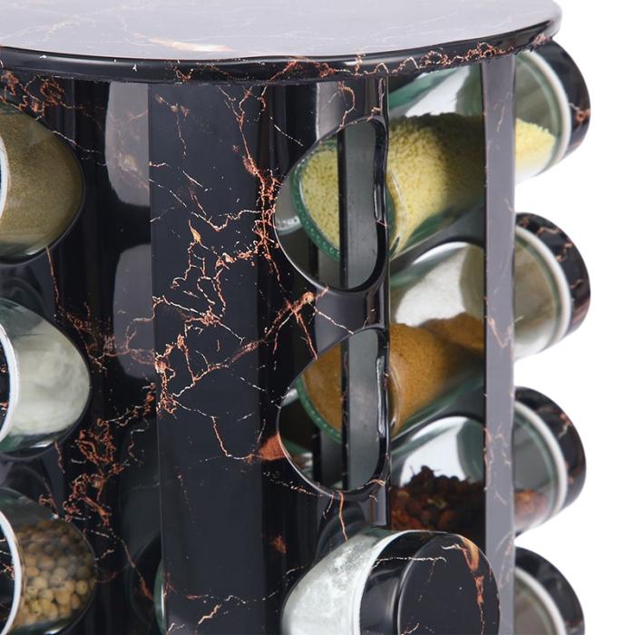 Bild 2, Roterande kryddställ med 20 glasburkar - Svart Marmor