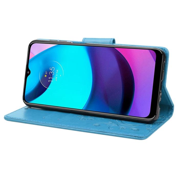 Bild 4, Motorola Moto E20 / E40 Fodral Tryckt Fjäril Textur Blå