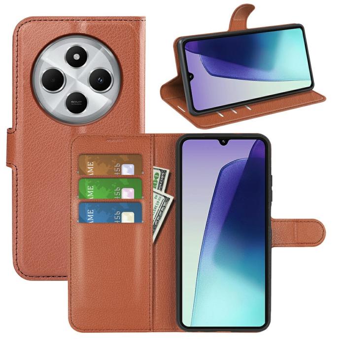 Bild 5, Xiaomi Redmi 14C Fodral Litchi Läder Brun