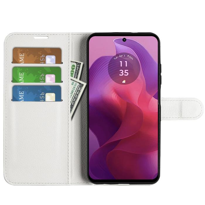 Bild 2, Motorola Moto G04 4G/G24 4G Fodral Litchi Läder Vit