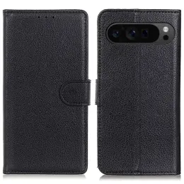 Google Pixel 9 Pro XL Fodral Litchi Läder Svart
