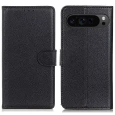 Google Pixel 9 Pro XL Fodral Litchi Läder Svart