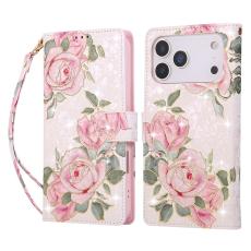iPhone 17 Pro Max Fodral RFID L&auml;der Rosa Blommor