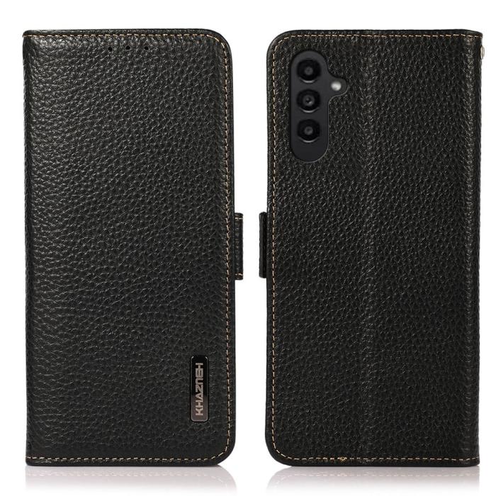 Bild 1, KHAZNEH Samsung Galaxy A25 5G Fodral Litchi RFID Äkta Läder Svart