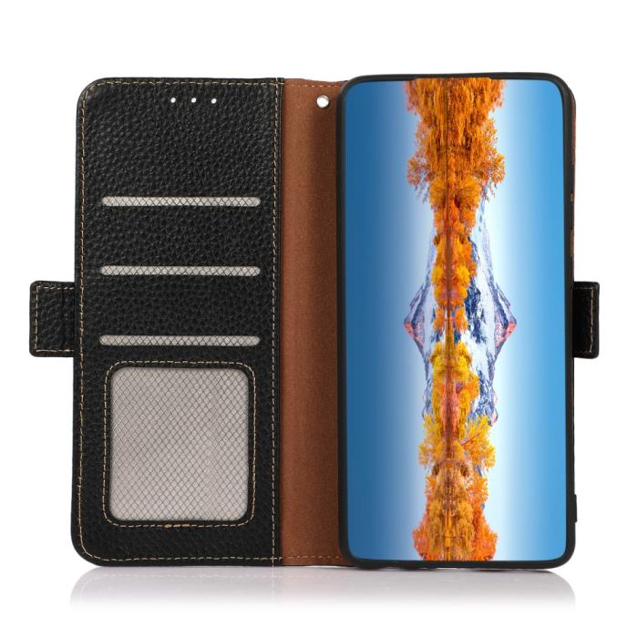 Bild 4, KHAZNEH Samsung Galaxy A25 5G Fodral Litchi RFID Äkta Läder Svart