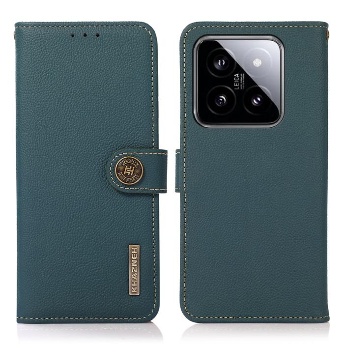 Bild 1, KHAZNEH Xiaomi 14 Ultra Fodral RFID Äkta Läder Grön