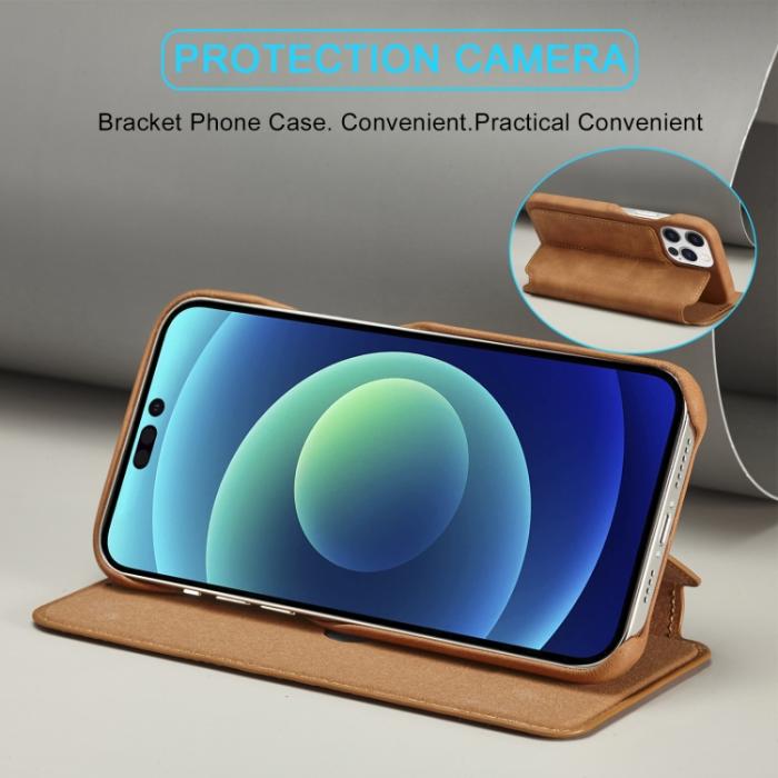 Bild 6, LC.IMEEKE iPhone 14 Plus Fodral Flip Läder Brun