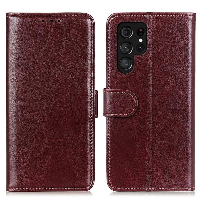 Bild 1, Samsung Galaxy S22 Ultra Fodral Crazy Horse Läder Brun