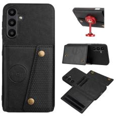 Samsung Galaxy A37 5G Skal L&auml;der Med Kortfack Och Magnet Svart