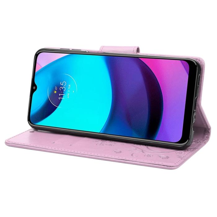 Bild 4, Motorola Moto E20 / E40 Fodral Tryckt Fjäril Textur Lila