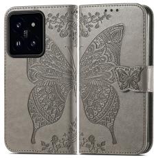 Xiaomi 14T Fodral Med Fj&auml;ril Tryck Gr&aring;