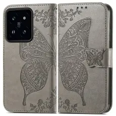 Xiaomi 14T Fodral Med Fj&auml;ril Tryck Gr&aring;
