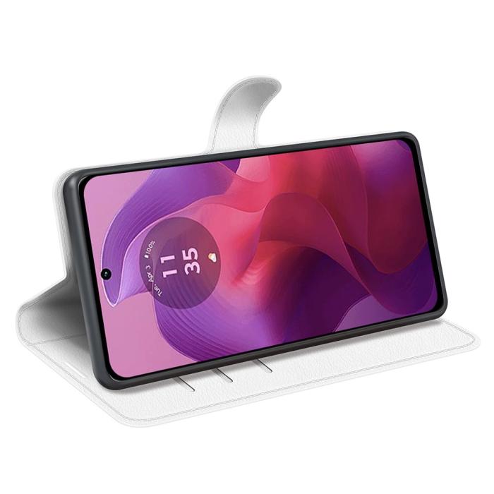 Bild 3, Motorola Moto G04 4G/G24 4G Fodral Litchi Läder Vit