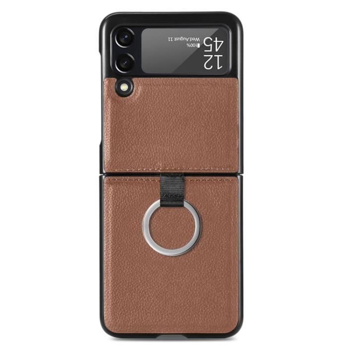 Bild 2, Galaxy Z Flip 3 Skal Litchi Ring Brun