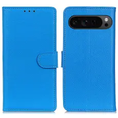 Google Pixel 10/10 Pro/9/9 Pro Fodral Litchi Läder Blå
