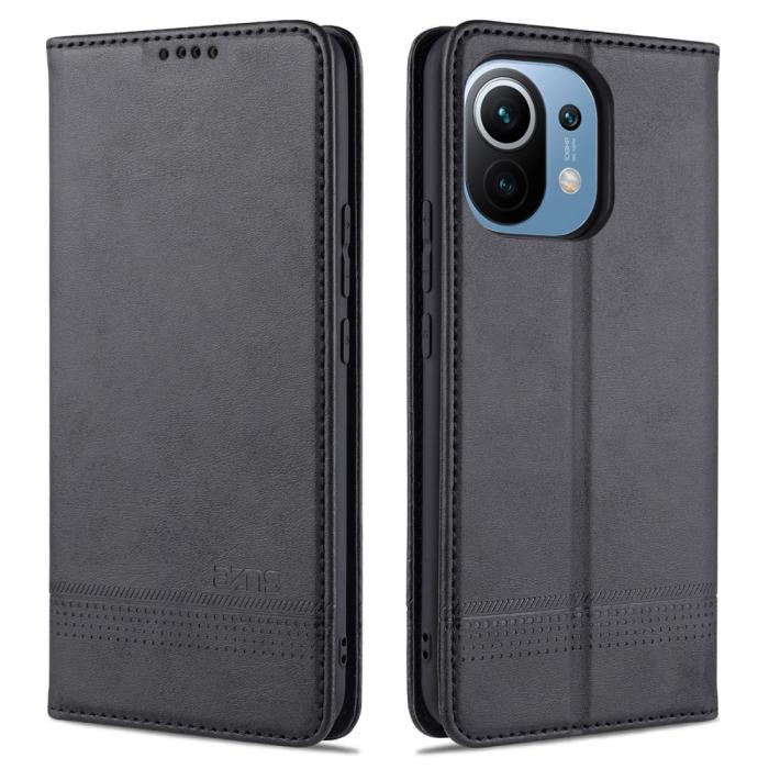 Bild 1, Xiaomi Mi 11 - AZNS Läder Flip Fodral - Svart