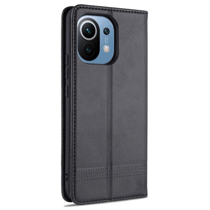 Bild 3, Xiaomi Mi 11 - AZNS Läder Flip Fodral - Svart