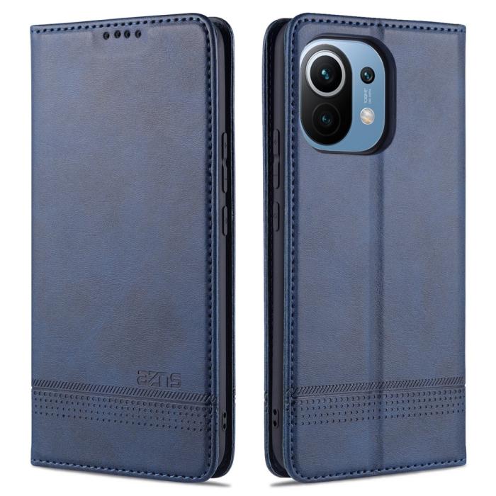 Bild 1, Xiaomi Mi 11 - AZNS Läder Flip Fodral - Blå