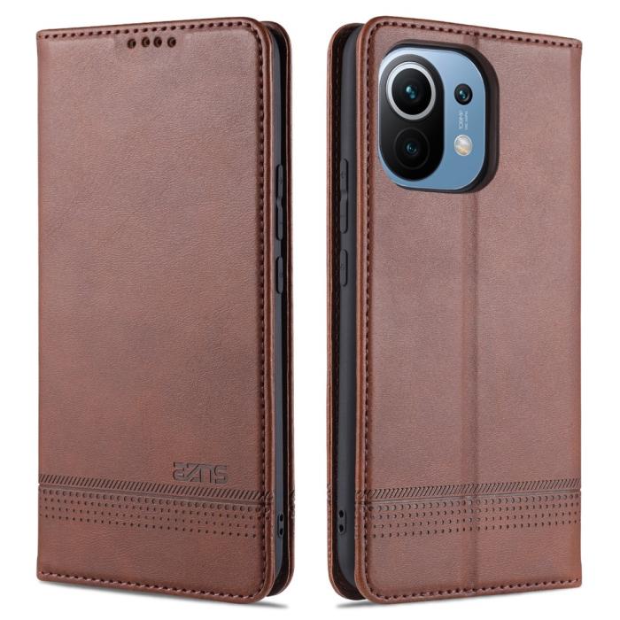 Bild 1, Xiaomi Mi 11 - AZNS Läder Flip Fodral - Brun