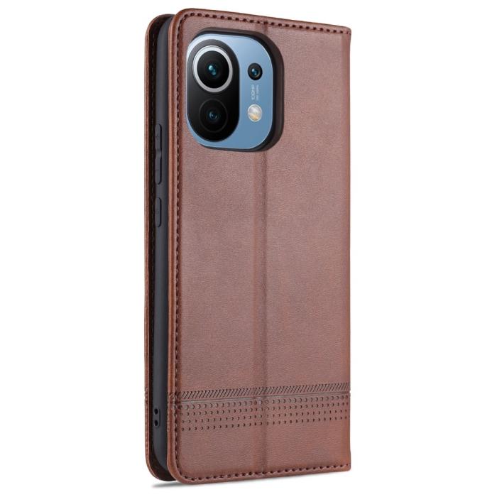 Bild 3, Xiaomi Mi 11 - AZNS Läder Flip Fodral - Brun