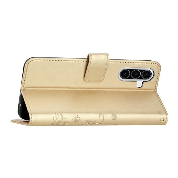 Bild 2, Samsung Galaxy A27 5G Fodral Blommor/Fjärilar Guld