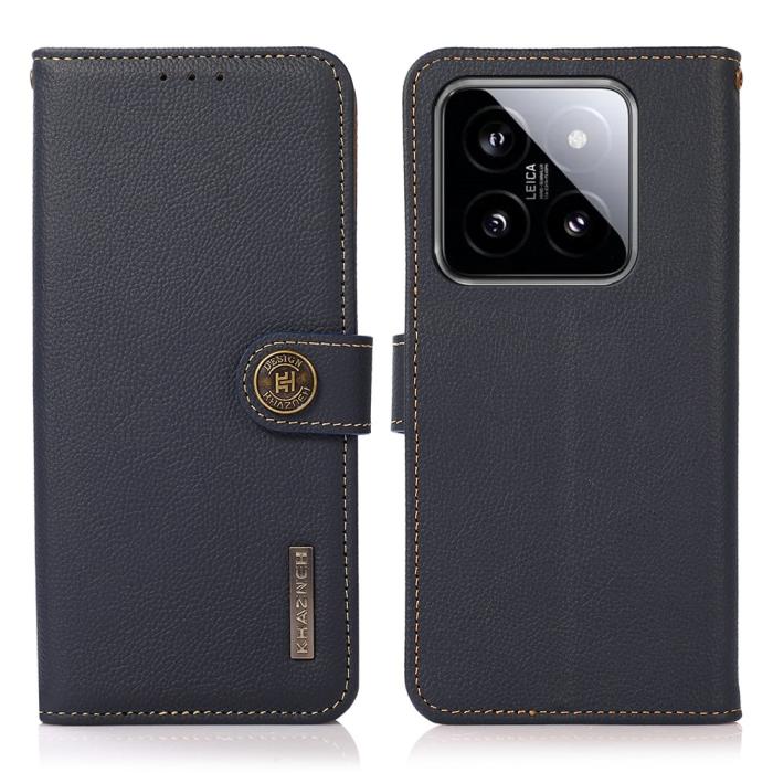 Bild 1, KHAZNEH Xiaomi 14 Ultra Fodral RFID Äkta Läder Blå