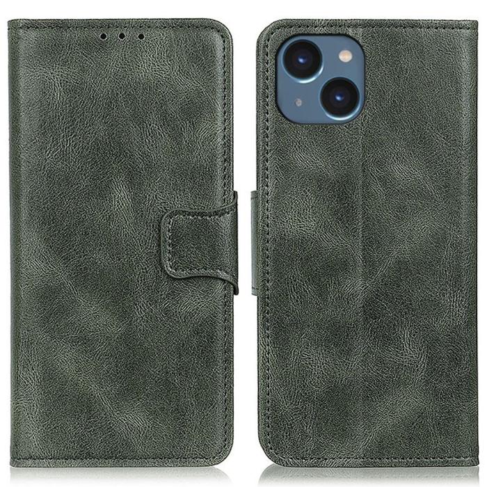 Bild 1, iPhone 15 Fodral Crazy Horse Folio Svartgrön