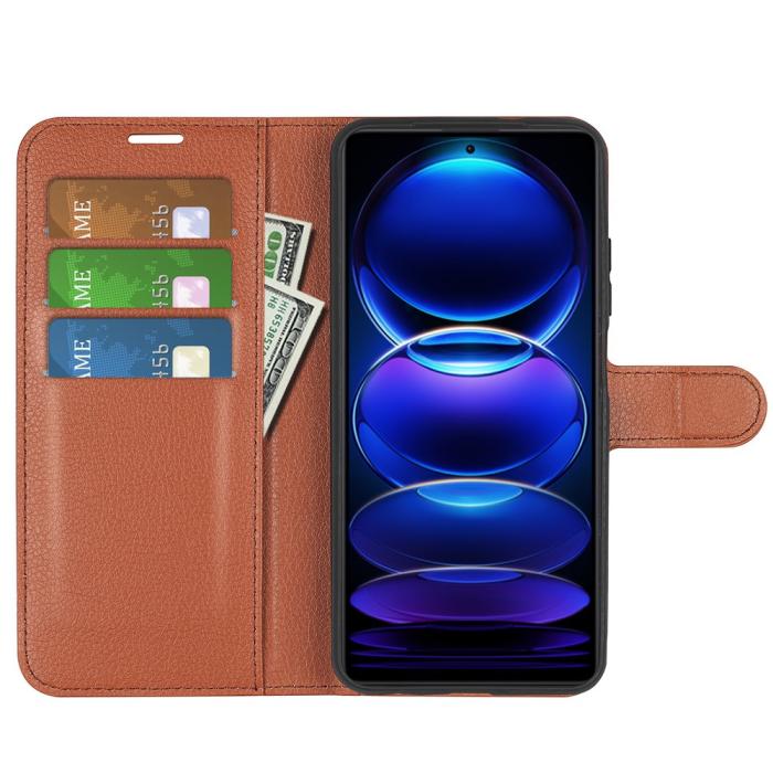 Bild 2, Xiaomi Redmi Note 12 Pro 5G Fodral Litchi Läder Brun